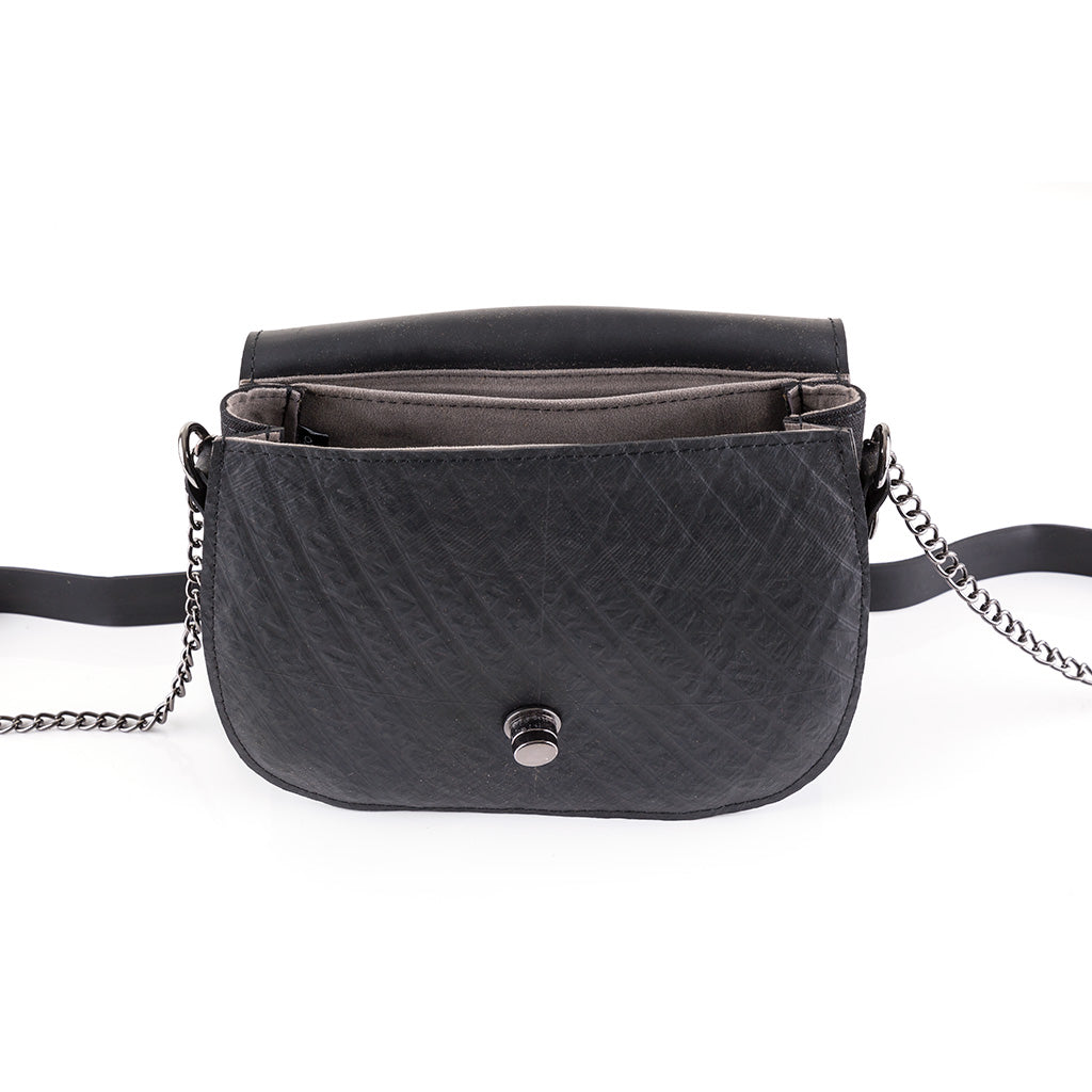 Becca Classic Black Vegan Saddle Bag